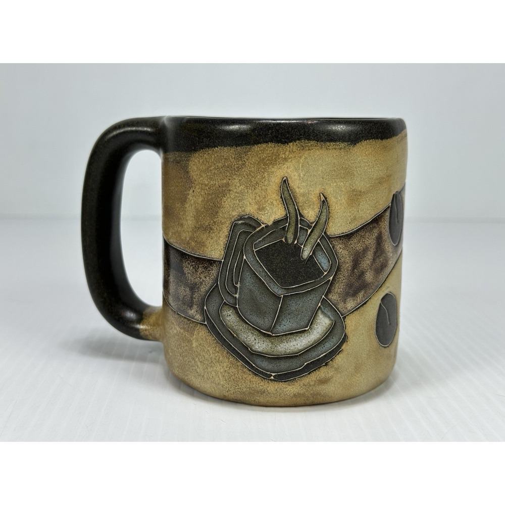 Round Mara Mug Coffee Beans Blue Coffee Mug Stoneware Pottery  12oz